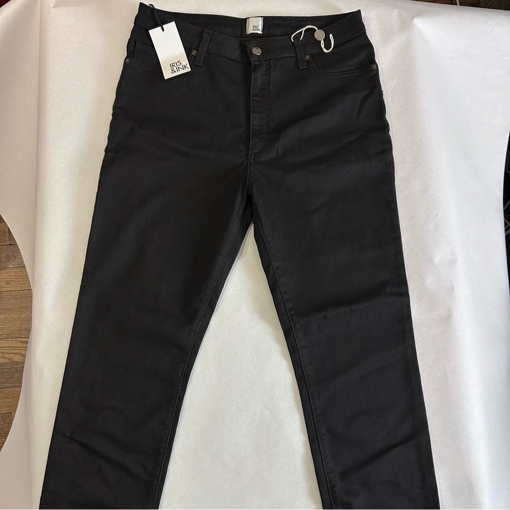 Iris & Ink Denim‎ Pants Women Size 32 Black High Rise Straight Leg P032-DENIM